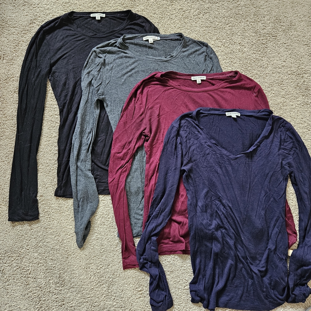 Bundle of 4 Long Sleeve Shirt Set in Black, Gray, Burgundy, Navy - Women's Sm